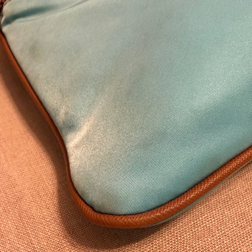 Michael Kors “Kempton” Aquamarine Nylon Crossbody Bag with Leather Trim